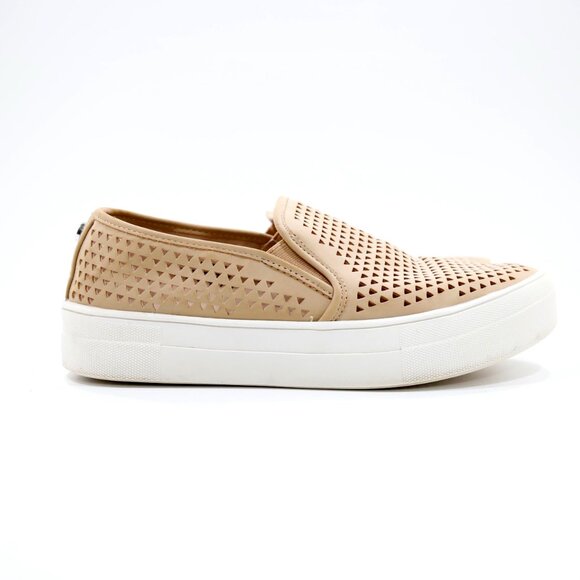 Steve Madden Gal Tan Laser-Cut Leather Platform Slip On Sneakers - 8.5 - Picture 3 of 7
